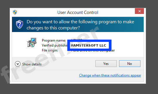 Screenshot where HAMSTERSOFT LLC appears as the verified publisher in the UAC dialog